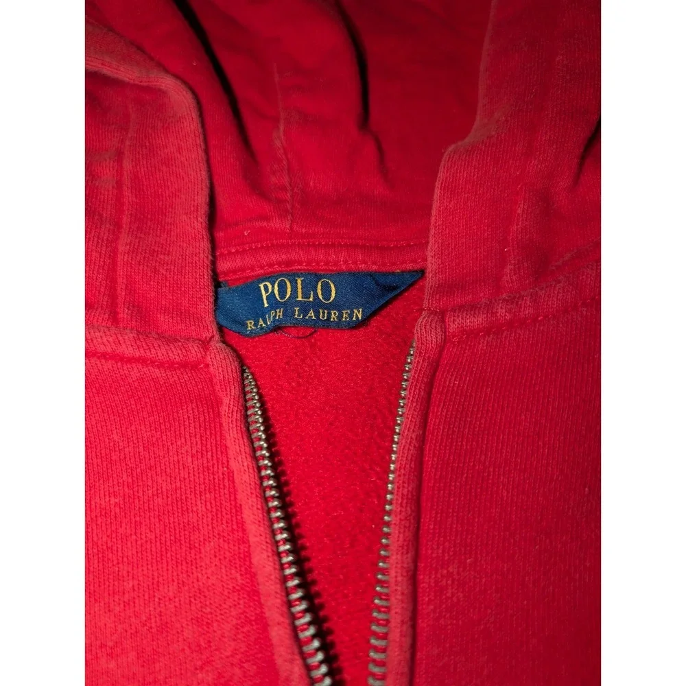 Polo Ralph Lauren Red Big Pony Waffle Knit Full-Zip Hoodie Sleeve Logo Size Med